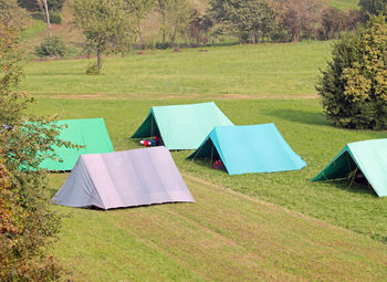 Tented boy scout camp at an outdoor campsite