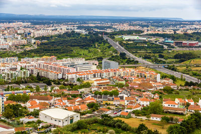 High angle view of townscape against sky