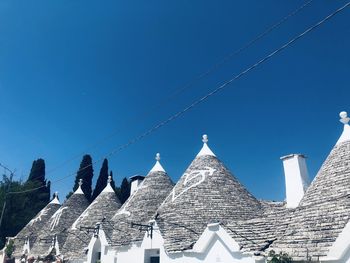 Low angle view of building against clear blue sky