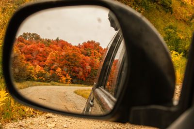 Reflection of road on side-view mirror