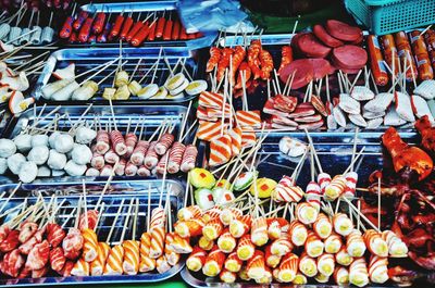 Various vegetables for sale at market stall