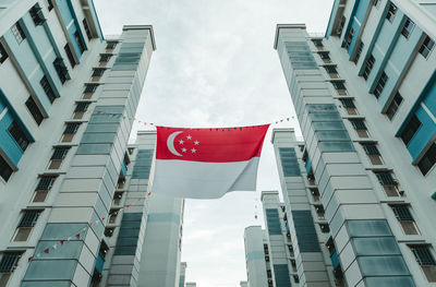 Low angle view of flag against sky