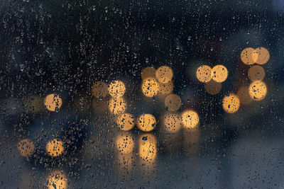 Full frame shot of wet glass window in rainy season