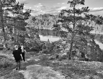 Lake view from top of the hill - black and white