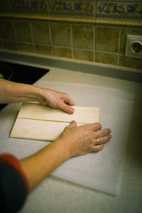 High angle view of man working