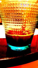 Close-up of beer in glass on table