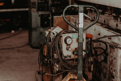 Close-up of old machinery in factory