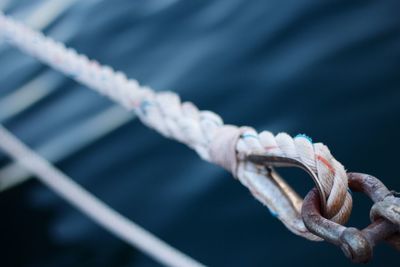 Close-up of rope tied on boat