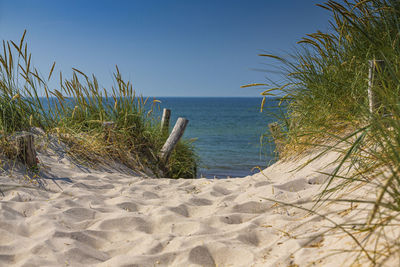 Scenic view of sea against clear sky