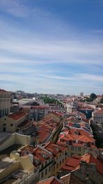 High angle view of town against sky