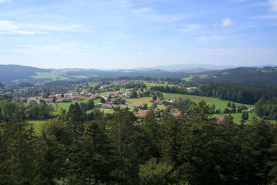 High angle view of townscape against sky