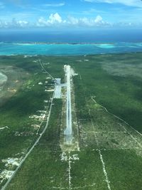 High angle view of road against sky