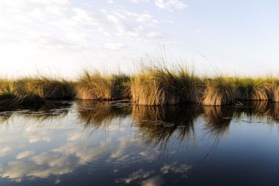 Scenic view of lake against sky