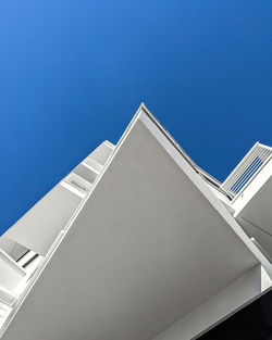 Low angle view of building against clear blue sky