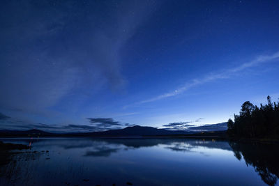 Scenic view of lake against sky at night