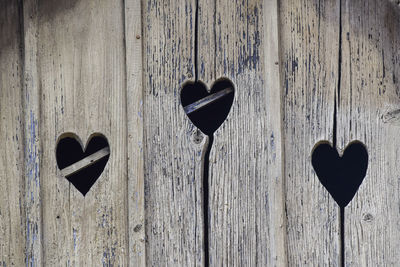 Close-up of heart shape on wooden wall