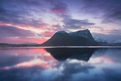 Scenic view of lake against sky during sunset