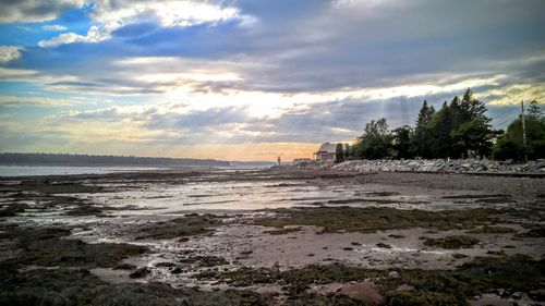 Scenic view of sea against cloudy sky