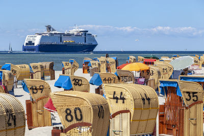 Ferry passing the beach of laboe, germany