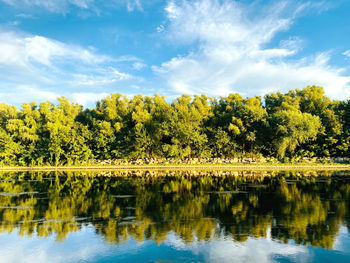 Scenic view of lake against sky during autumn