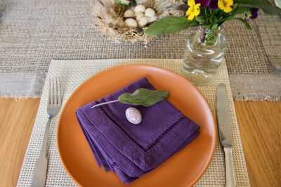 High angle view of vegetables in bowl on table