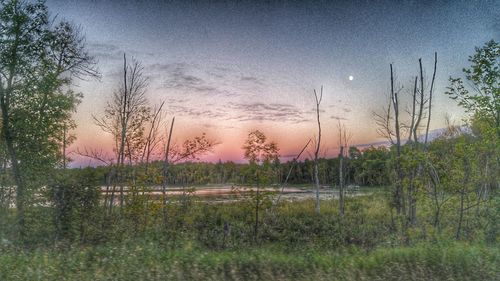 Scenic view of lake at sunset