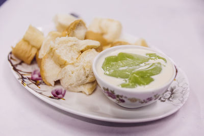 Close-up of breakfast served on table