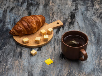High angle view of food on table