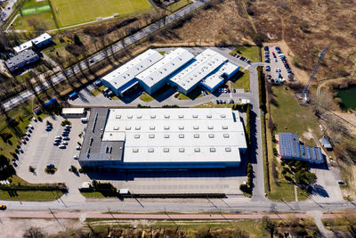 Distribution logistics buildings and industrial area - aerial view