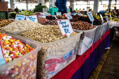 High angle view of food for sale at market stall