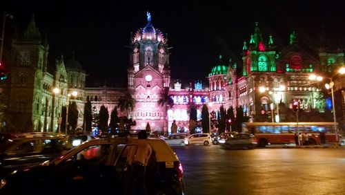 View of illuminated buildings at night