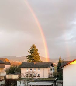 Scenic view of rainbow over buildings against sky