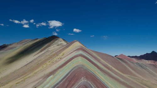 View of mountain range against blue sky