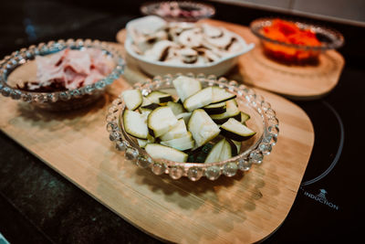 High angle view of dessert in plate on table