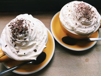 Close-up of coffee served on table