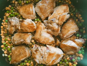 High angle view of food in plate