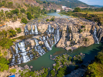 High angle view of river amidst rocks