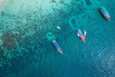 High angle view of people in sea