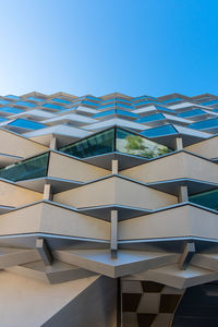 Scenic view of modern building against clear blue sky