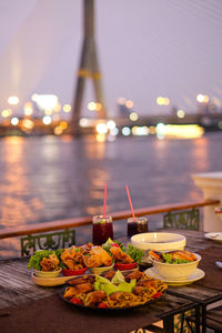 View of food on table at night