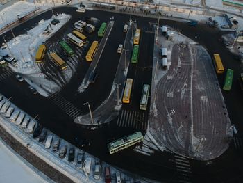 High angle view of machinery in city