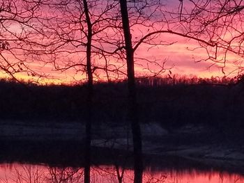 Silhouette trees on landscape against sky during sunset