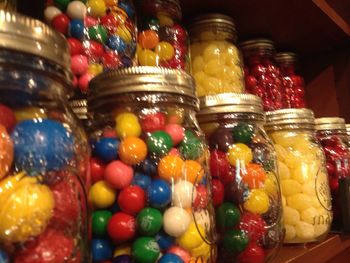 Close-up of multi colored candies in store