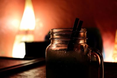 Close-up of drink in glass on table