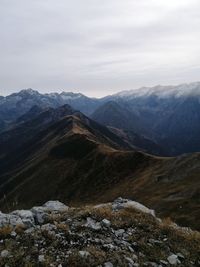 Scenic view of snowcapped mountains against sky