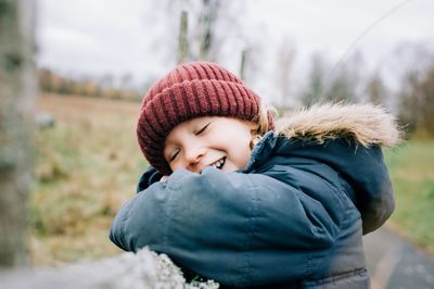 Cute baby girl in snow