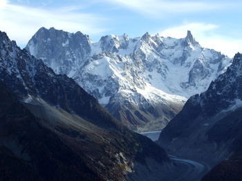 Scenic view of snowcapped mountains against sky