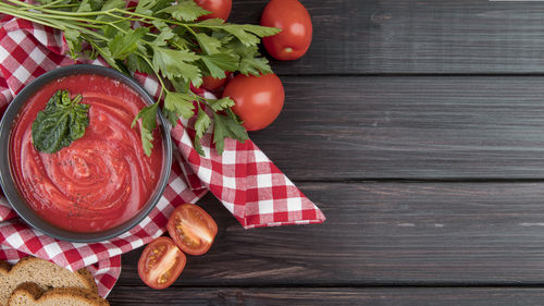 High angle view of food on table