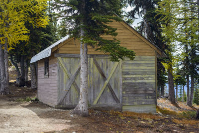 Cabin in the mountains surrounded by trees