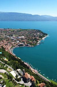 High angle view of city by lake garda 